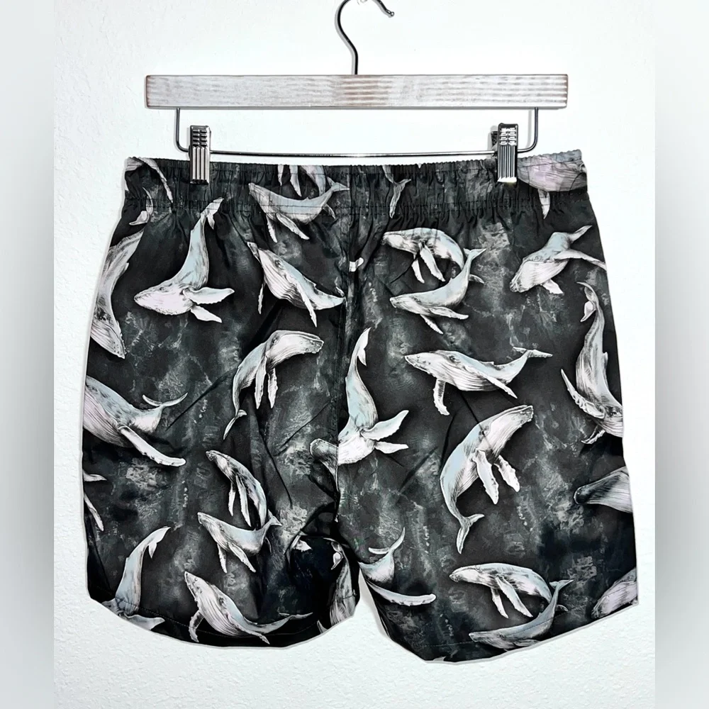 NWT Psycho Tuna Medium‎ Whale Print Charcoal  Board Shorts Swim Trunks